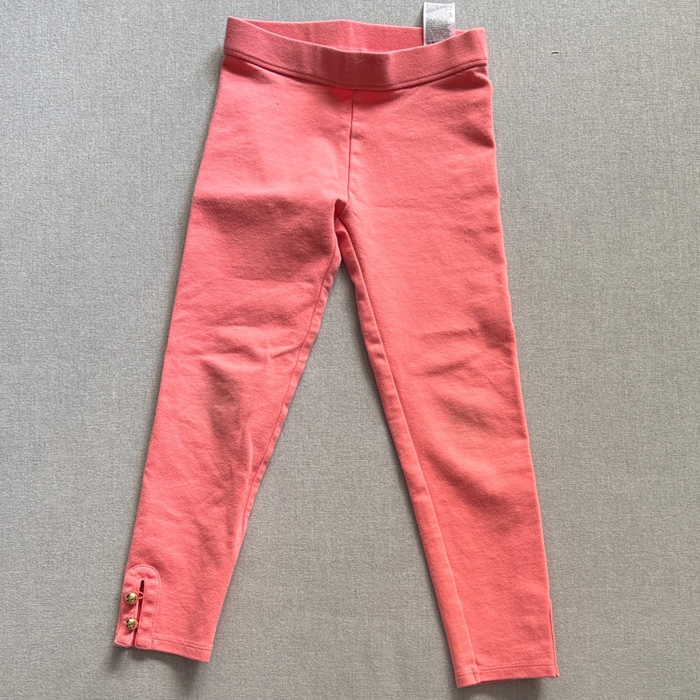Janie and Jack Coral Kids Leggings with gold buttons size 6